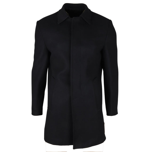 Men's Wool Blend Classic Collar Black Overcoat