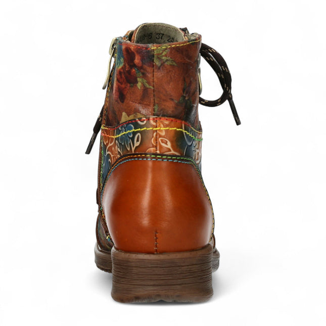 Laura Vita Anita 006 Camel Brown Floral Womens Gothic Victorian Leather Ankle Boots