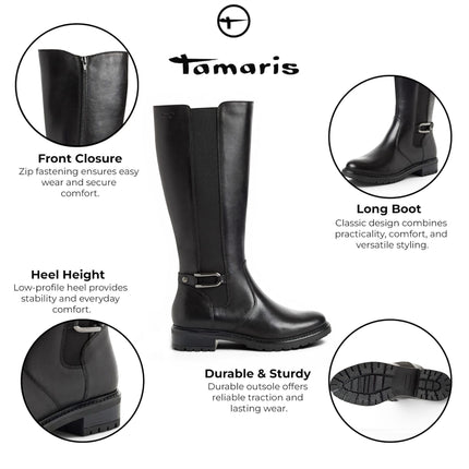 Tamaris Women’s Black Leather Knee High Platform Heel Long Boots - 25609-47