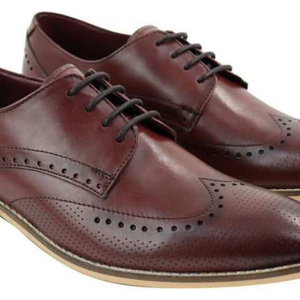 Mens Classic Oxford Brogue Shoes In Perforated Wine Leather