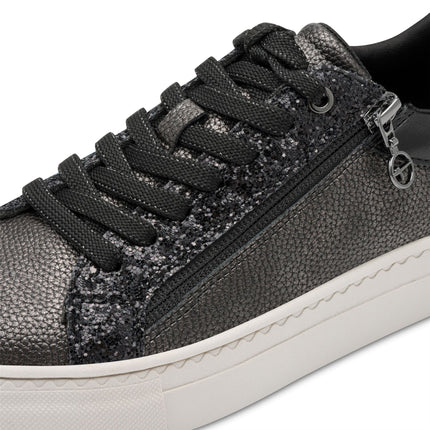 Tamaris Womens Petwer Silver Faux Leather Fashion Lace Up Sneakers