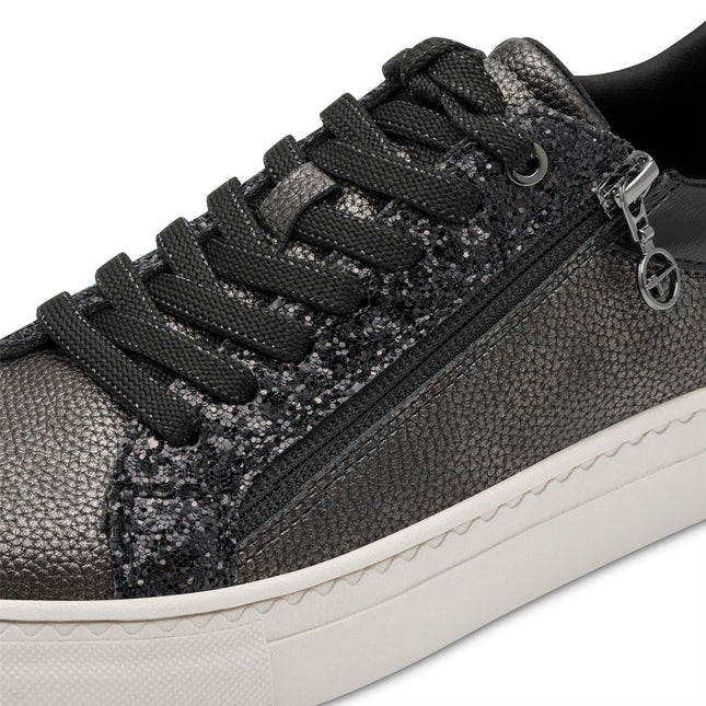 Tamaris Womens Petwer Silver Faux Leather Fashion Lace Up Sneakers