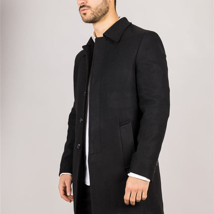 Men's Wool Blend Classic Collar Black Overcoat