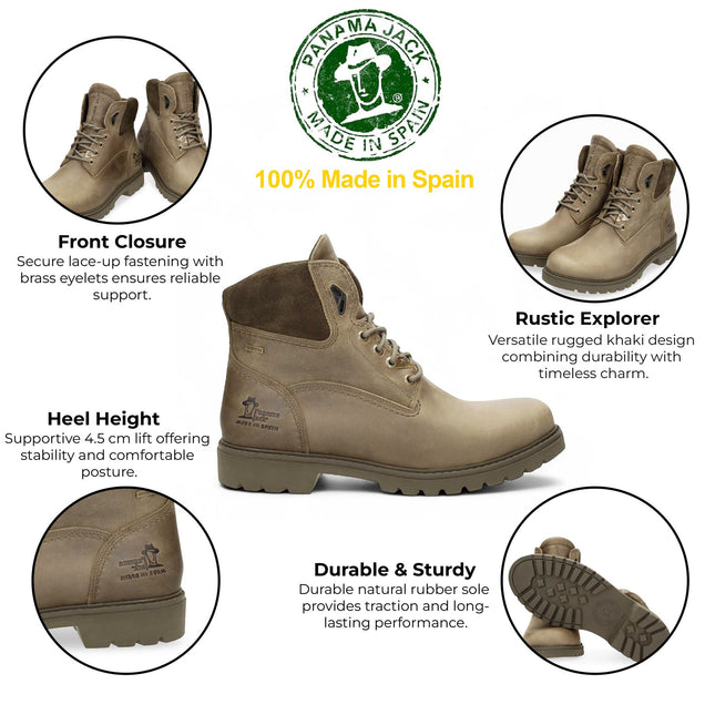 Panama Jack Men's Amur GTX C32 Khaki Waterproof Leather Ankle Boots