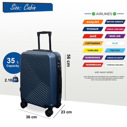 Hard Shell Cabin  48 x 37 x 20 cm Luggage Suitcase Suitable for Easyjet, Ryanair