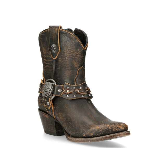 New Rock Brown Leather Pointed Cowboy Boots - WSTM005-S2