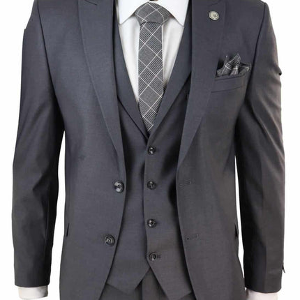 New Mens 3 Piece Suit Plain charcoal Classic Tailored Fit Smart Casual 1920s Formal