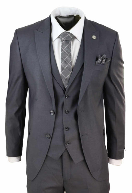 New Mens 3 Piece Suit Plain charcoal Classic Tailored Fit Smart Casual 1920s Formal