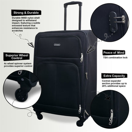 Soft Shell Lightweight Cabin Suitcase 55 x 33 x 21 cm Luggage Suitable for Easyjet, Ryanair