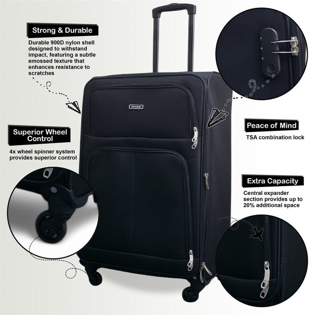 Soft Shell Lightweight Cabin Suitcase 55 x 33 x 21 cm Luggage Suitable for Easyjet, Ryanair