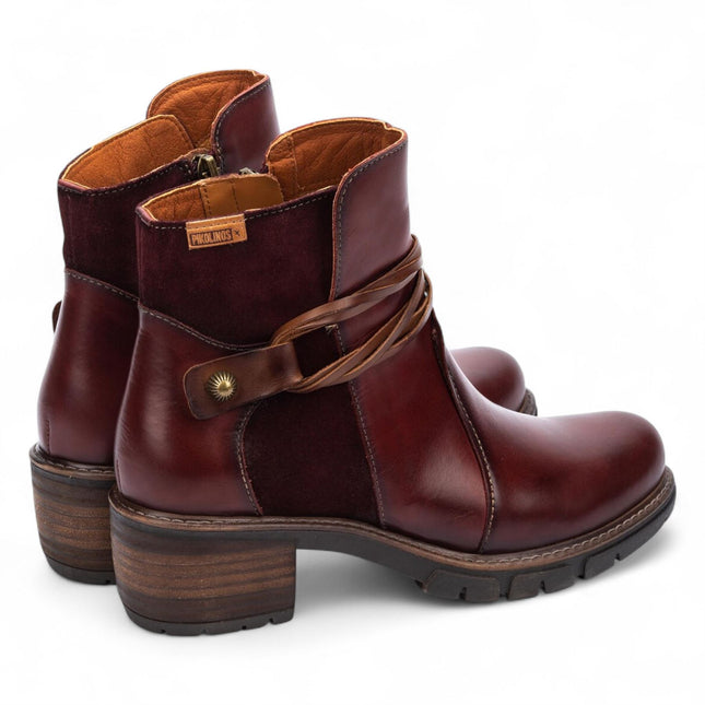 Pikolinos Women’s Arcilla Red Leather Zipped Heel Ankle Boots - San Sebastia