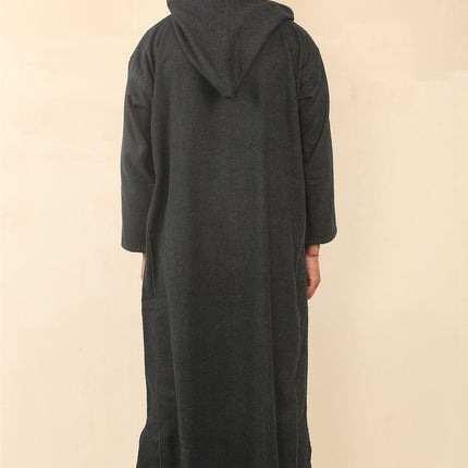 Men's Black Hooded Moroccan Thobe Djellaba Jubba Robe Eid