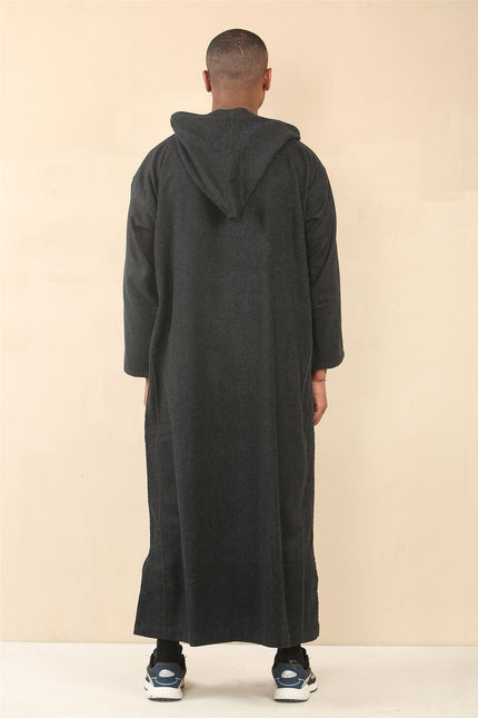 Men's Black Hooded Moroccan Thobe Djellaba Jubba Robe Eid