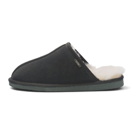 Men's Genuine Sheepskin Olive Green Suede Mule Winter Warm Non-Slip - Highland