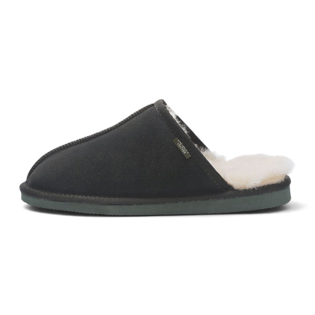 Men's Genuine Sheepskin Olive Green Suede Mule Winter Warm Non-Slip - Highland