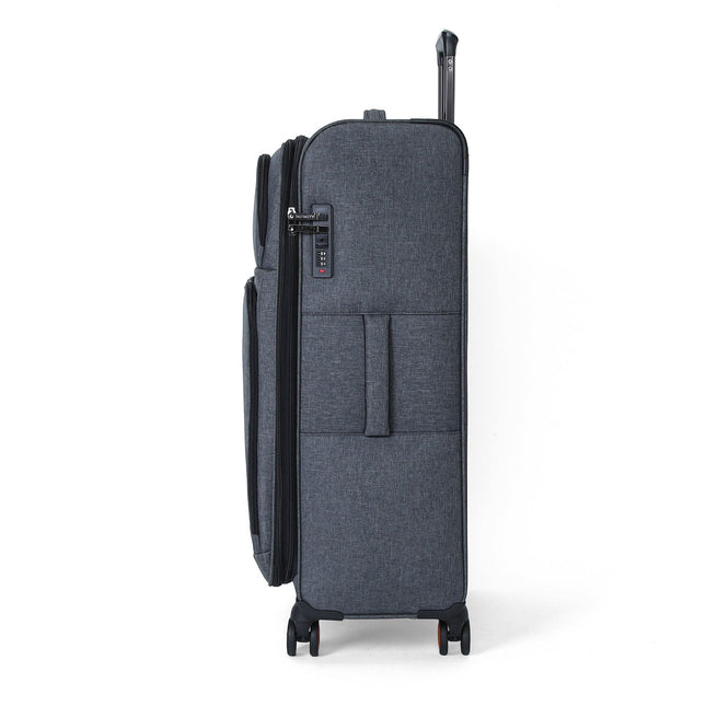 Soft Shell Black Linen Suitcase Set 8 Wheel Lightweight Travel Luggage