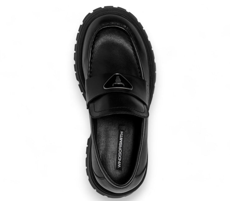 Windsorsmith Womens Black Leather Platform Chunky Loafers Shoes - Throne