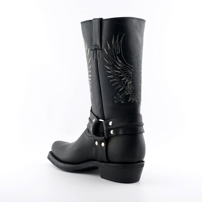 Grinders Mens Black Leather Cowboy Boots - Bald Eagle