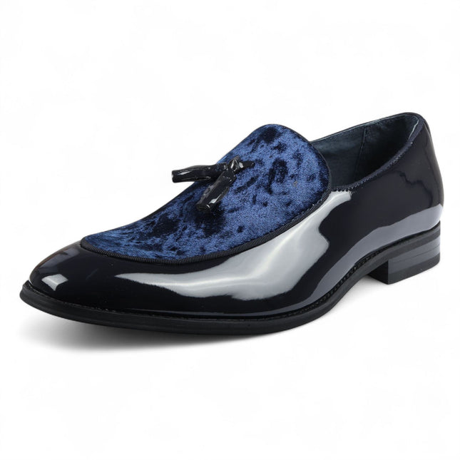 Men's Navy Velvet Tassel Loafers Formal Patent Dress Shoes