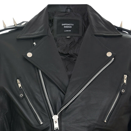 Men's  Brando  Black ''Ghostrider'' Spiked Leather Biker Jacket-Munich