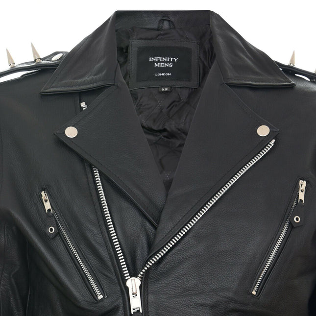 Men's  Brando  Black ''Ghostrider'' Spiked Leather Biker Jacket-Munich