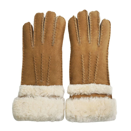 Infinity Leather Womens Tan Sheepskin Suede Gloves with Roll Up/Down Cuff