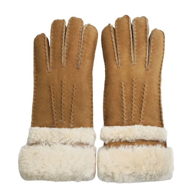 Infinity Leather Womens Tan Sheepskin Suede Gloves with Roll Up/Down Cuff
