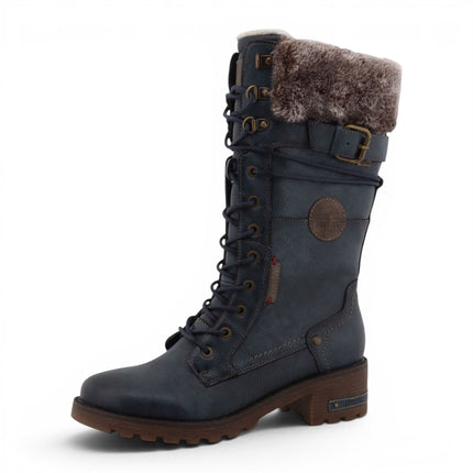 Mustang Women's Navy Mid-Calf Faux Fur Winter Combat Boots - M0082003