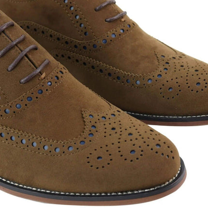 Mens Classic Oxford Brogue Shoes In Tan/Navy Suede