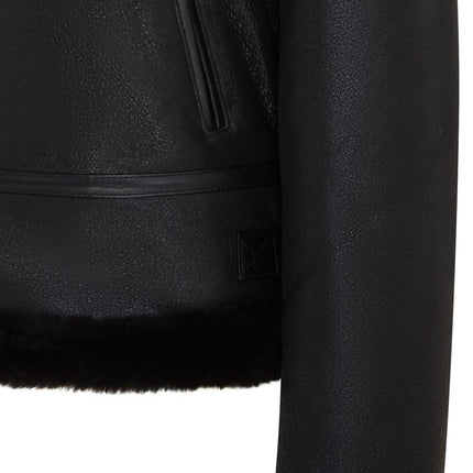 Womens Black B3 Shearling Sheepskin Leather Aviator Bomber Flying Jacket