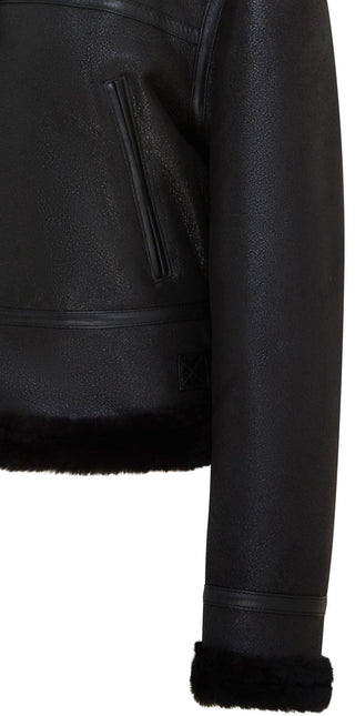Womens Black B3 Shearling Sheepskin Leather Aviator Bomber Flying Jacket