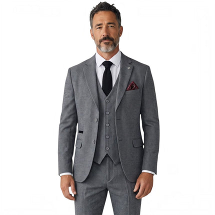 Men's Grey 3 Piece Tweed Herringbone Formal Suit -  IM4