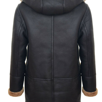 Mens Winter Sheepskin Hooded Duffle Coat-Helsinki
