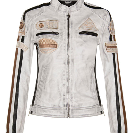Womens Biker Racing Badges Leather Jacket-Eastleigh