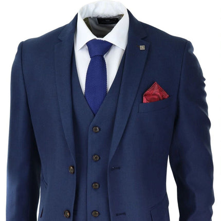 Mens 3 Piece Navy Blue Classic Retro Suit