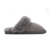 Women's Genuine Sheepskin Grey Suede Mule Winter Slippers - Luna