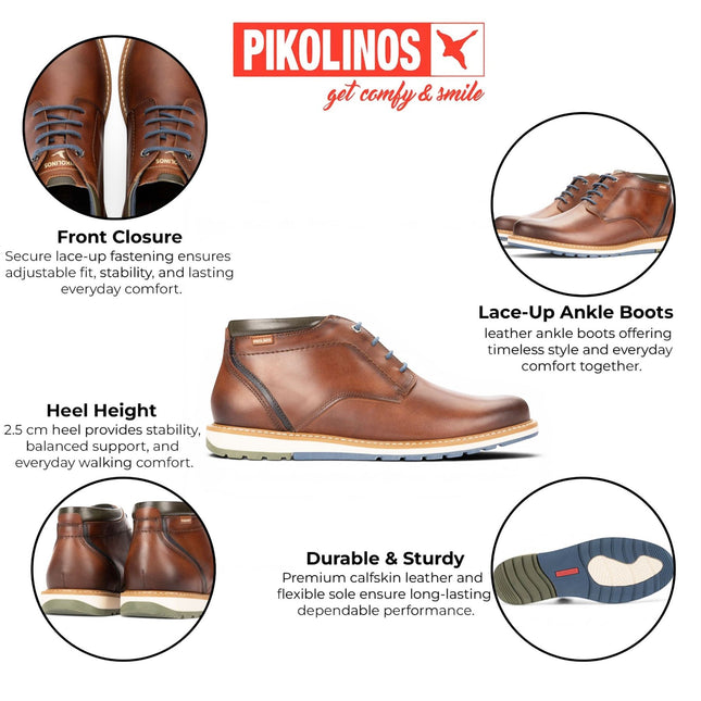 Pikolinos Men's Brown Leather Lace-Up Ankle Smart Boots - Berna