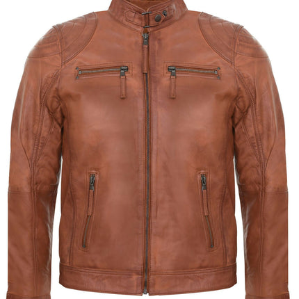 Mens Moto Leather Biker Jacket-Taiwan