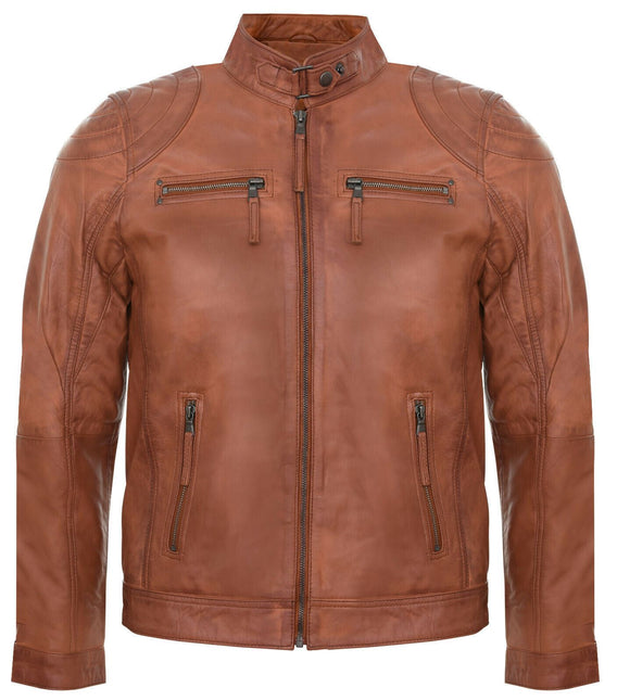 Mens Moto Leather Biker Jacket-Taiwan