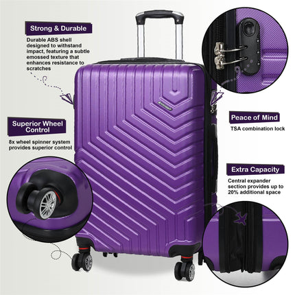 Hard Shell Expandable Cabin 55 x 37 x 22 cm cm ABS Suitcase Luggage Suitable for Easyjet, Ryanair