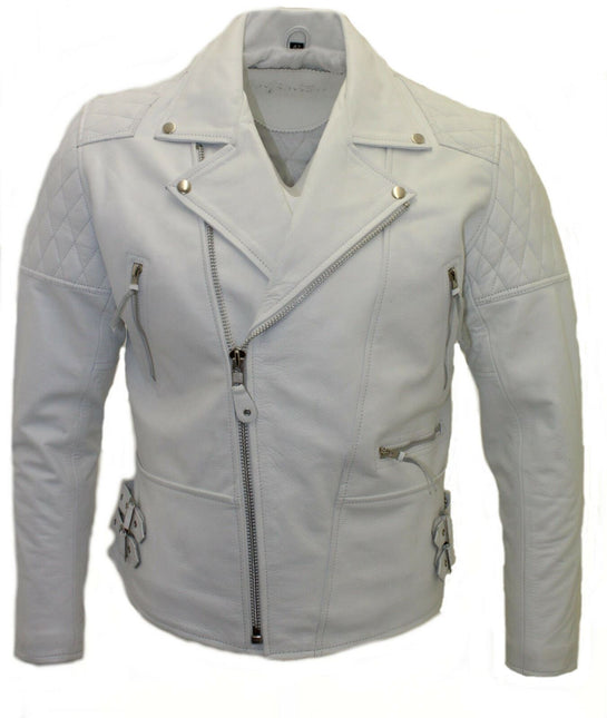 Mens Cowhide Leather Biker Jacket-Nassau