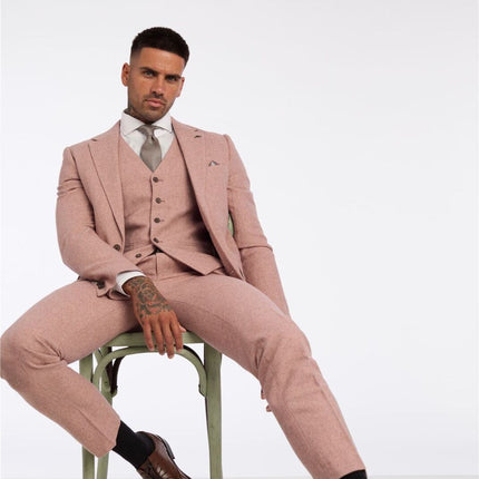 Men's Pink Tweed 3 Piece Wool Suit