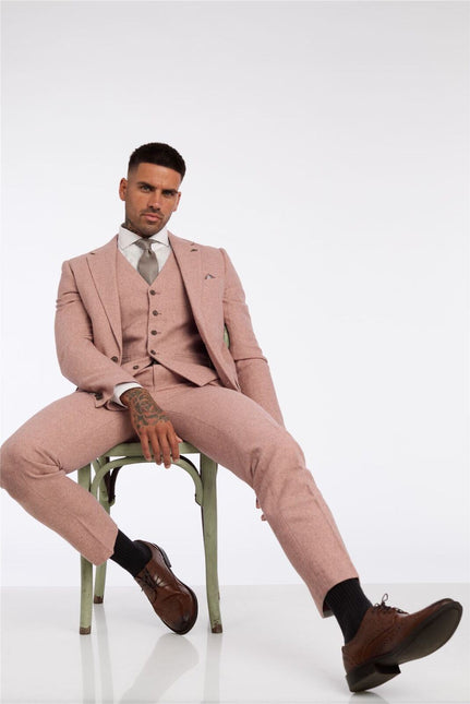 Men's Pink Tweed 3 Piece Wool Suit