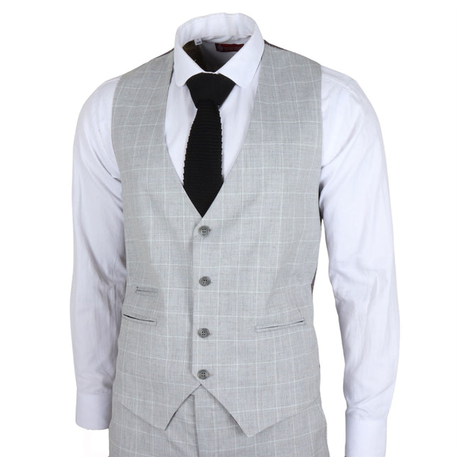 Men's Grey Checked 3 Piece Suit Tailored Fit