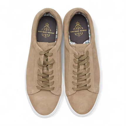 Antique Rogue Men’s Stone Taupe Suede Leather Trainer Sneaker Shoes - Gibbs
