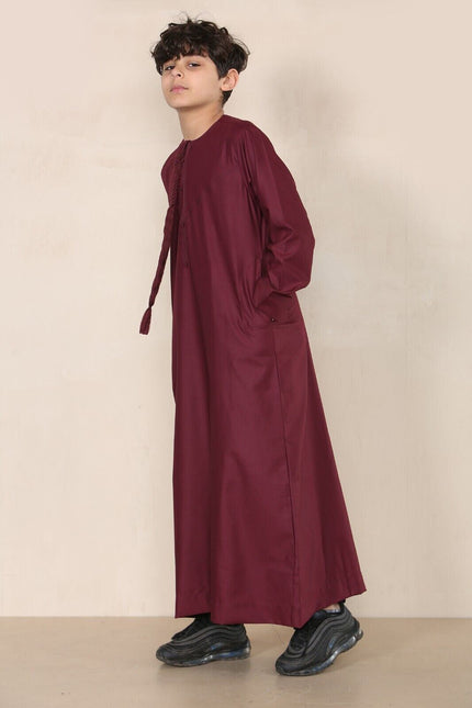Boy's Kids Red Thobe Emirati Jubba Islamic Clothing Kaftan Eid String Tassel