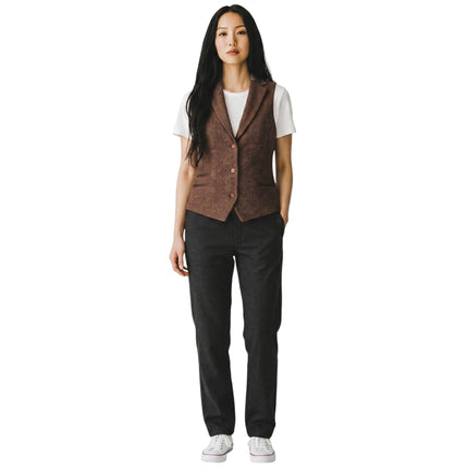 Women's Rust Brown Herringbone Wool Tweed Check Tailored Waistcoat - WS-1