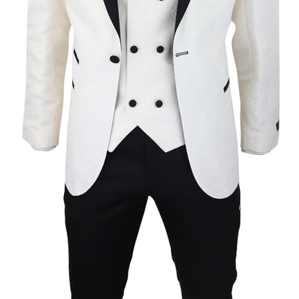 Mens Beige Tuxedo Blazer Waistcoat Brocade Ivory Satin Paisley Dinner Jacket