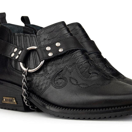 Men's Black Leather Winklepicker Cowboy Cuban Biker Boots