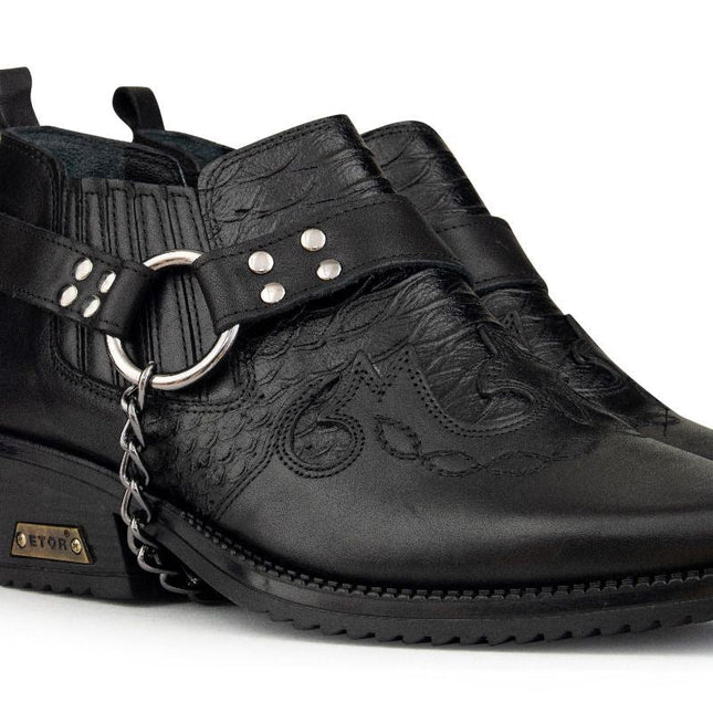Men's Black Leather Winklepicker Cowboy Cuban Biker Boots